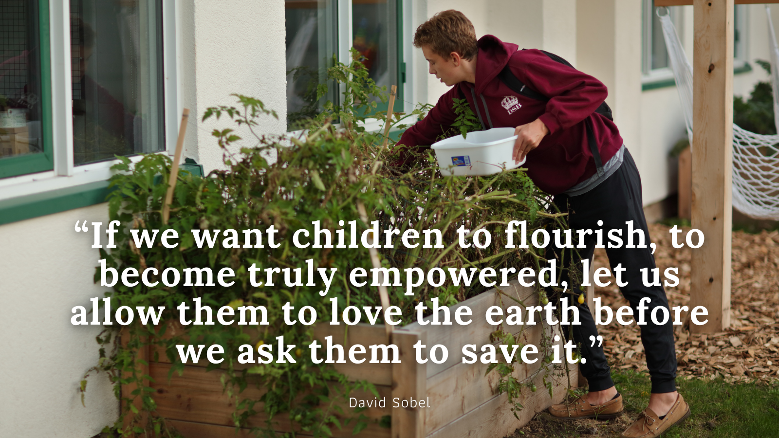 David Sobel quote: “if we want children to flourish, to become truly empowered, let us allow them to love the earth before we ask them to save it.”